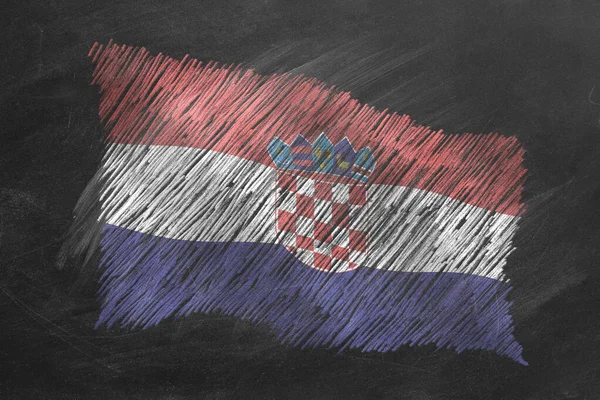 Bandera Nacional Croacia Dibujada Mano Con Tiza Pizarra Bandera Ondeando — Foto de Stock