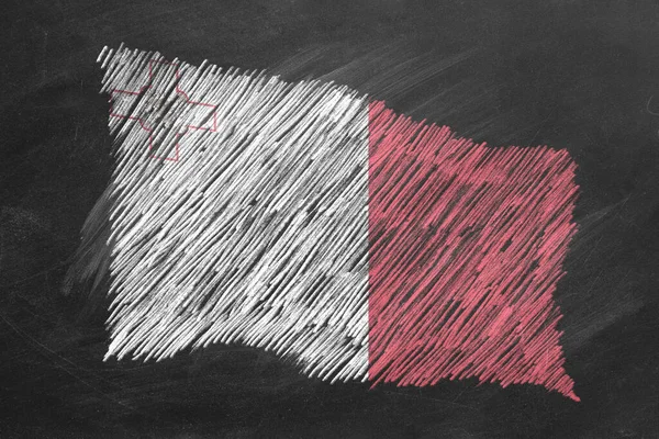 Nationale Vlag Van Malta Hand Getekend Met Krijt Schoolbord Vlag — Stockfoto