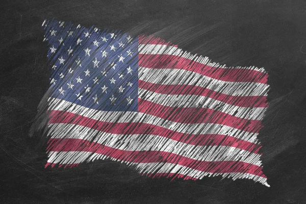 National Flag United States America Hand Drawn Chalk Blackboard One — Stock Photo, Image