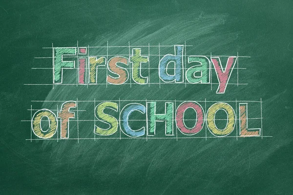 First day of School. Illustration on greenboard. — Stock Photo, Image