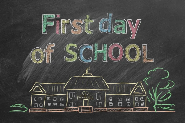 Primer Día Escuela Dibujado Mano Volver Concepto Escuela Pizarra —  Fotos de Stock