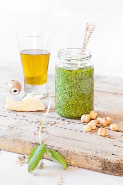 Freshly Made Basil Pesto — Stock Photo, Image