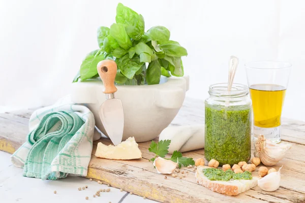 Bazalkové Pesto ingredience — Stock fotografie