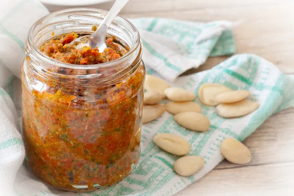 Jar With Tomatoes Pesto — Stock Photo, Image