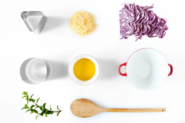 Ingredientes y Utensilios para la col roja Risotto — Foto de Stock