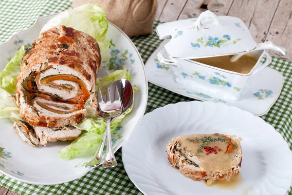 Table With Turkey Roll — Stock Photo, Image