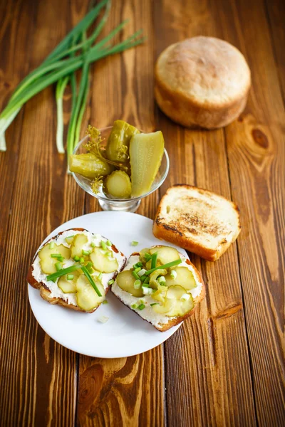 Vegetarisk smörgås med ost, pickles och örter — Stockfoto