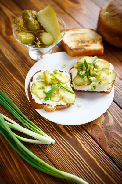 치즈, 피 클, 허브와 채식 샌드위치 — 스톡 사진