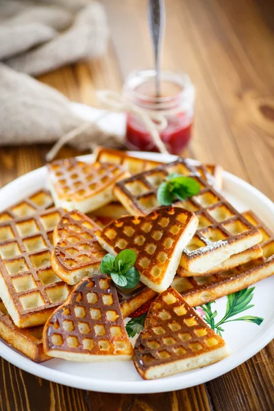 Baked cheese waffles with powdered sugar — Stock Photo, Image