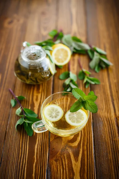 Té verde con limón y menta — Foto de Stock