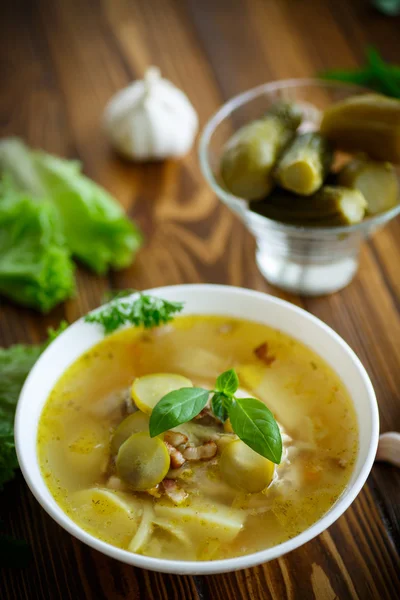 Zuppa con cetrioli sottaceto — Foto Stock