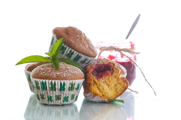Sweet baked muffins with jam inside — Stock Photo, Image