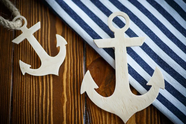 Wooden nautical anchor — Stock Photo, Image