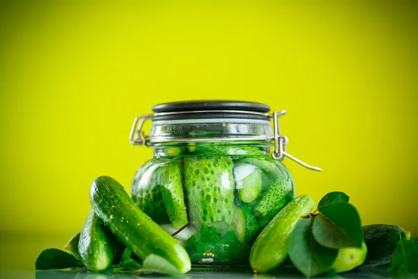 Eingelegte Gurken mit Gewürzen im Glas — Stockfoto