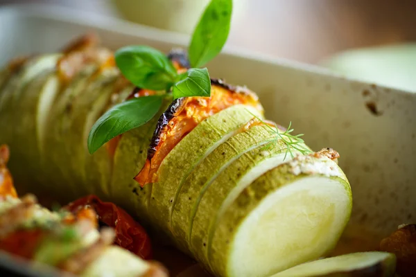 Baked zucchini stuffed with vegetables — Stock Photo, Image