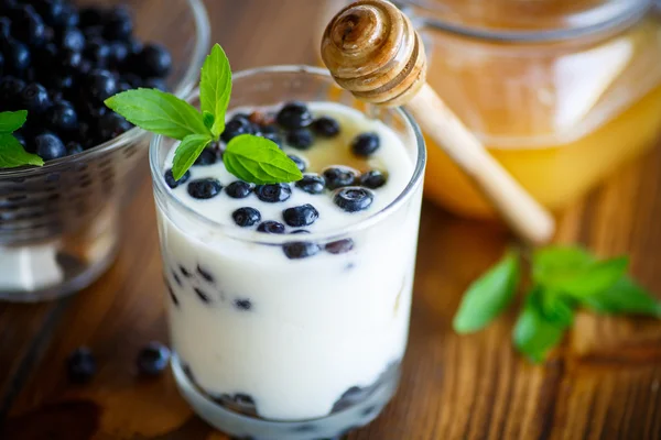 Yogurt casero dulce con arándanos y miel —  Fotos de Stock