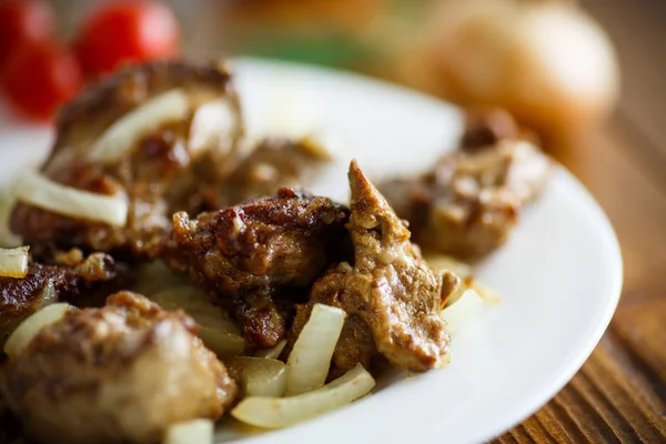 Fried chicken liver with onions — Stock Photo, Image