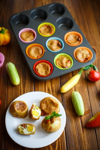 Zucchini muffins baked with egg inside — Stock Photo, Image