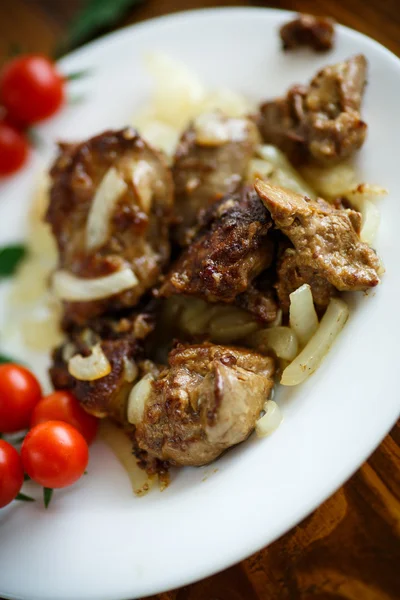 Fried chicken liver with onions — Stock Photo, Image