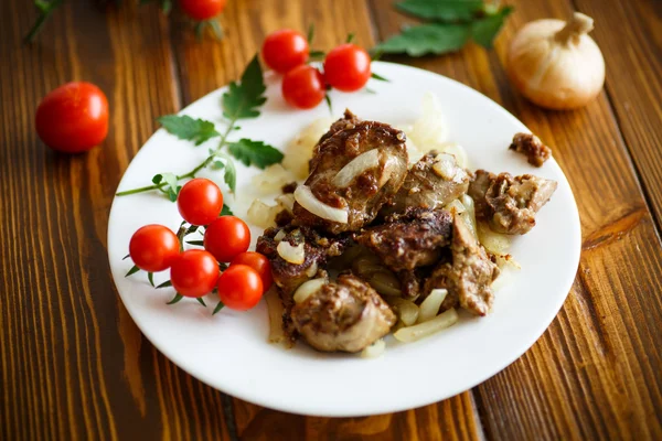 Fried chicken liver with onions — Stock Photo, Image