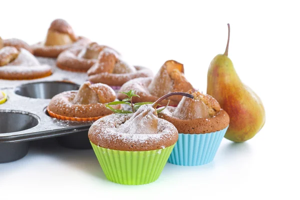 Sweet muffins with pears — Stock Photo, Image