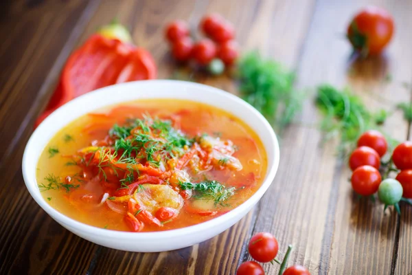 Soup of sweet peppers and tomatoes — Stock Photo, Image