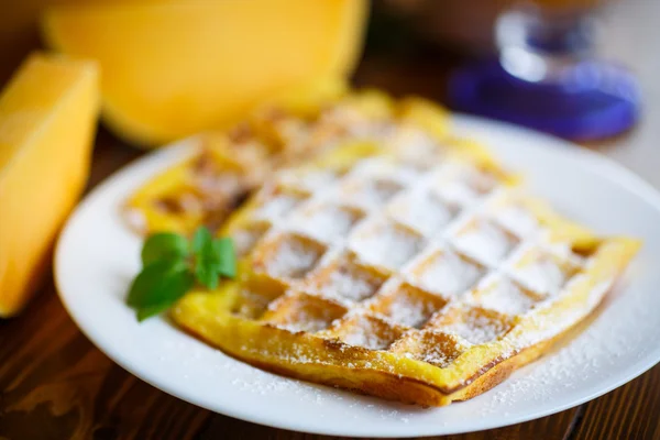 Gaufres de citrouille sucrées sur l'assiette — Photo