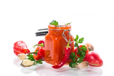 Biber, domates ve diğer sebzelerden yapılmış taze ev yapımı sos.