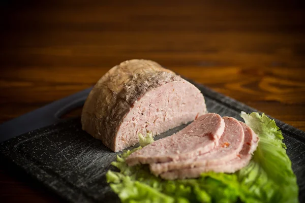 Homemade Sausage Minced Meat Spices Wooden Table — Stock Photo, Image