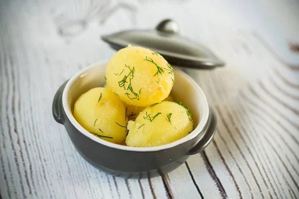 Early Boiled Potato Butter Fresh Dill Ceramic Bowl — Stock Photo, Image