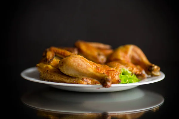 Whole Fried Chicken Plate Black Background — Stock Photo, Image