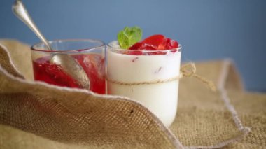 Meyve jöleli ev yapımı tatlı yoğurt.