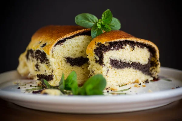 Sweet Pastries Roll Poppy Seeds Wooden Table — Stock Photo, Image