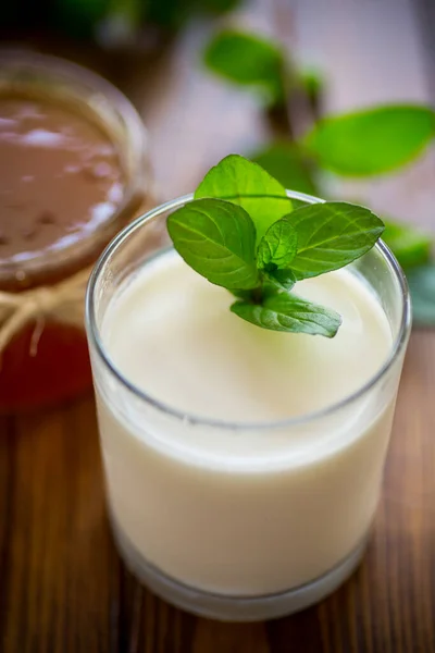 Homemade Yogurt Glass Jam Wooden Table — Stock Photo, Image