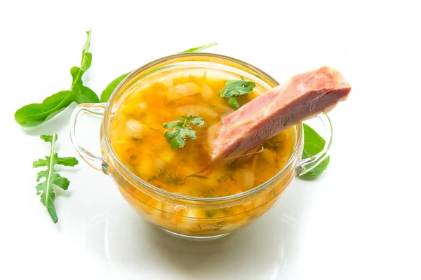 Sopa Guisantes Ahumados Cocidos Con Costillas Plato Aislado Sobre Fondo —  Fotos de Stock