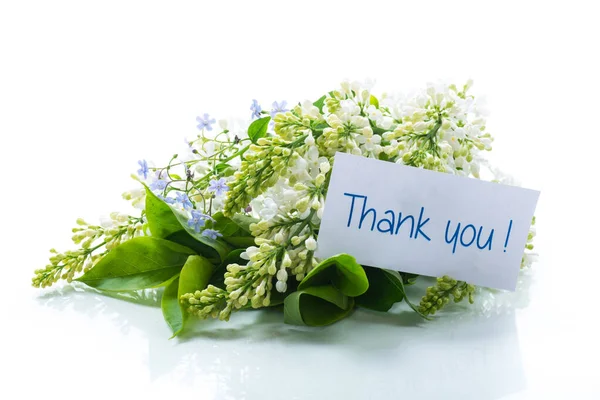 Bouquet White Lilacs Thank You Card White Background — Stock Photo, Image