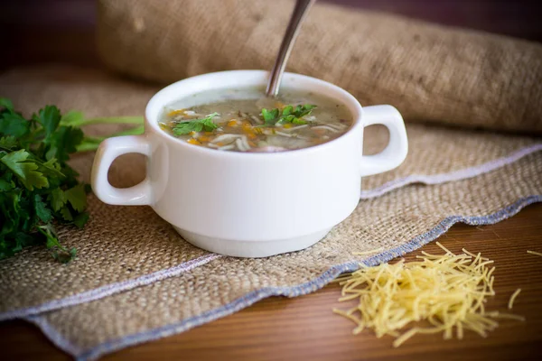 Gekochte Heiße Suppe Mit Nudeln Und Gemüse Einem Teller — Stockfoto