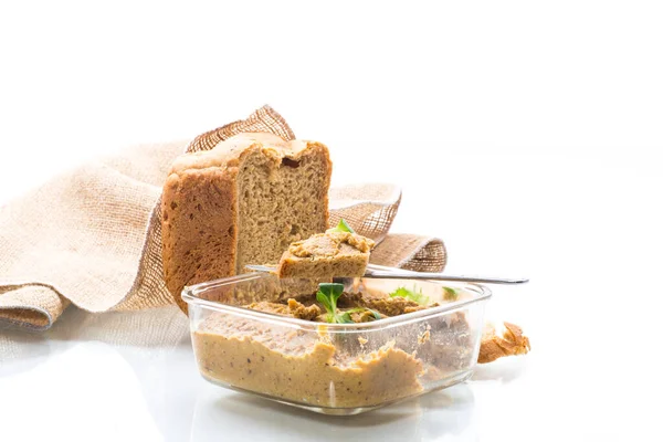 Homemade Meat Pate Homemade Bread Isolated White Background — Stock Photo, Image