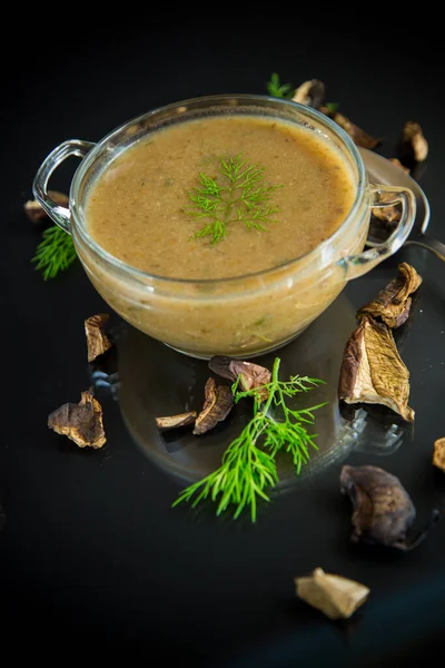 Zuppa Vegetariana Vegetale Fatta Casa Calda Con Funghi Secchi Una — Foto Stock