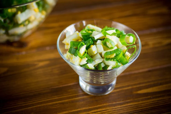 Insalata Fresca Primavera Con Calamari Bolliti Uova Sode Cipolle Verdi — Foto Stock