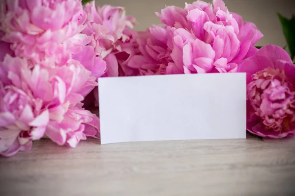 Tahta Bir Arka Planda Çiçek Açan Pembe Şakayık Dalları — Stok fotoğraf