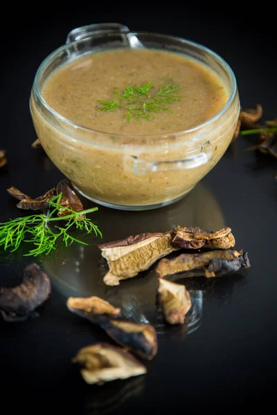 Zuppa Vegetariana Vegetale Fatta Casa Calda Con Funghi Secchi Una — Foto Stock