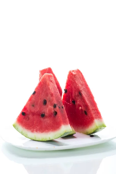 Pieces Fresh Ripe Red Watermelon White Background — Stock Photo, Image