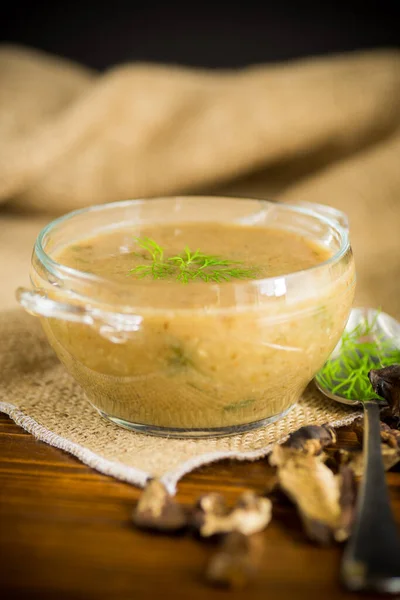 Hete Zelfgemaakte Groente Vegetarische Soep Met Gedroogde Champignons Een Glazen — Stockfoto