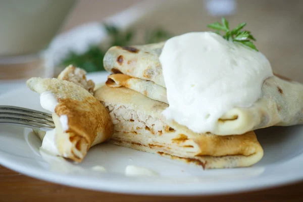 Pancakes with meat — Stock Photo, Image