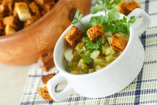 Sopa de verduras con pepinos en escabeche — Foto de Stock