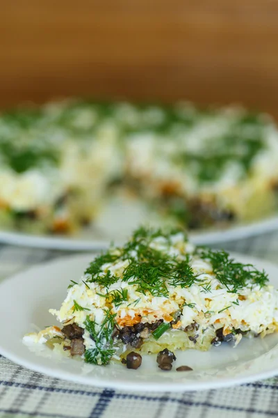 Gelaagde salade met paddestoelen — Stockfoto