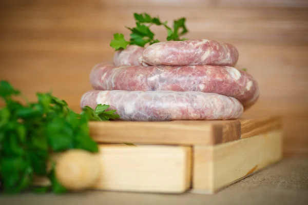 Raw sausage meat home — Stock Photo, Image