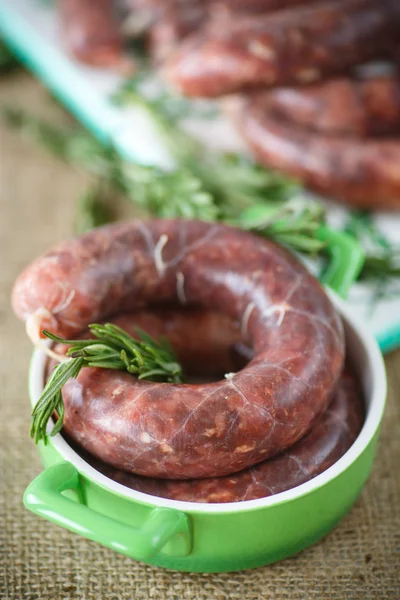 Home hepatic raw sausage with rosemary — Stock Photo, Image