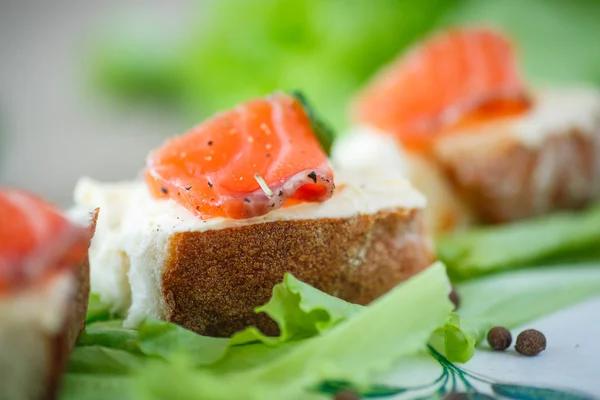 Pane con formaggio e salmone salato — Foto Stock